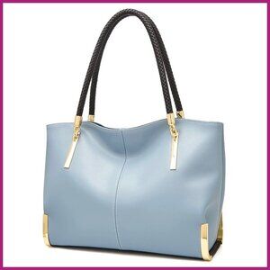 Large Capacity Leather Tote Handbag with Gold Hardware Minimalist Design